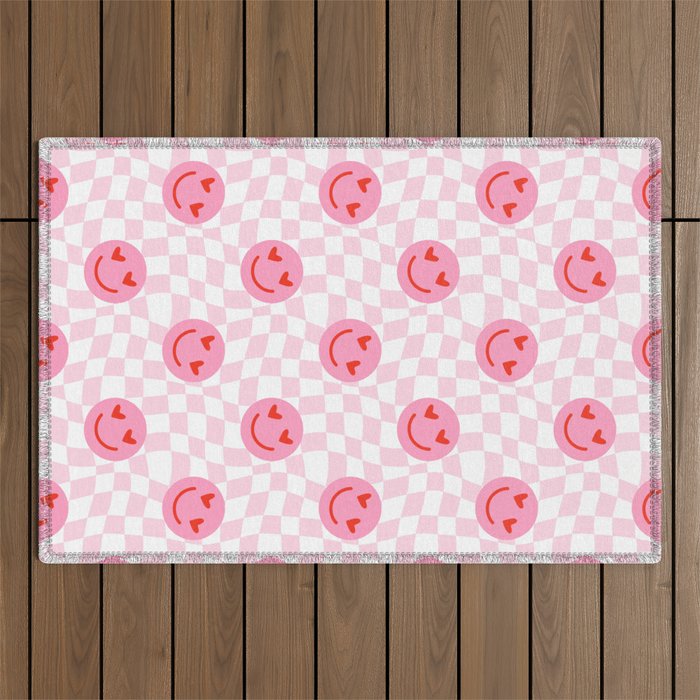 Romantic heart eye face checkered pattern Outdoor Rug Gallery Image 1