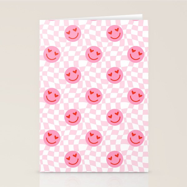 Romantic heart eye face checkered pattern Stationery Card Gallery Image 2