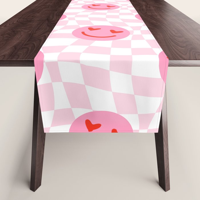 Romantic heart eye face checkered pattern Table Runner Gallery Image 1