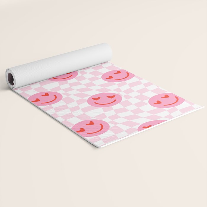 Romantic heart eye face checkered pattern Yoga Mat Gallery Image 2