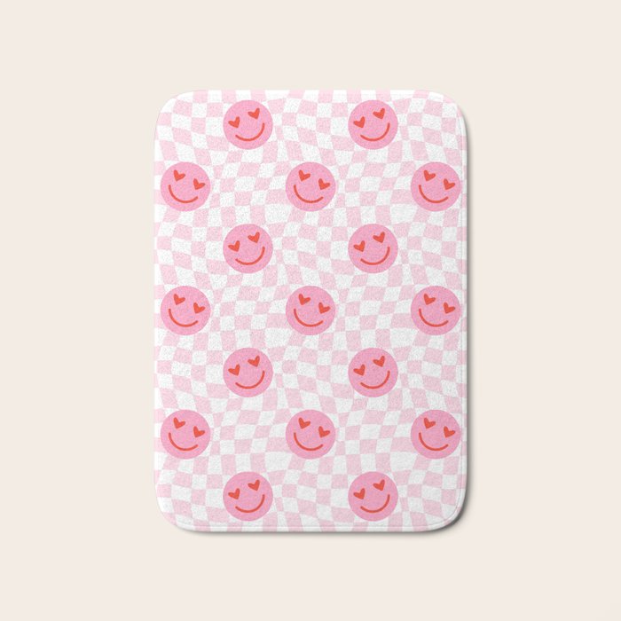 Romantic heart eye face checkered pattern Bath Mat Gallery Image 1
