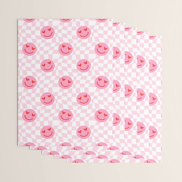 Romantic heart eye face checkered pattern Wrapping Paper Gallery Image 3