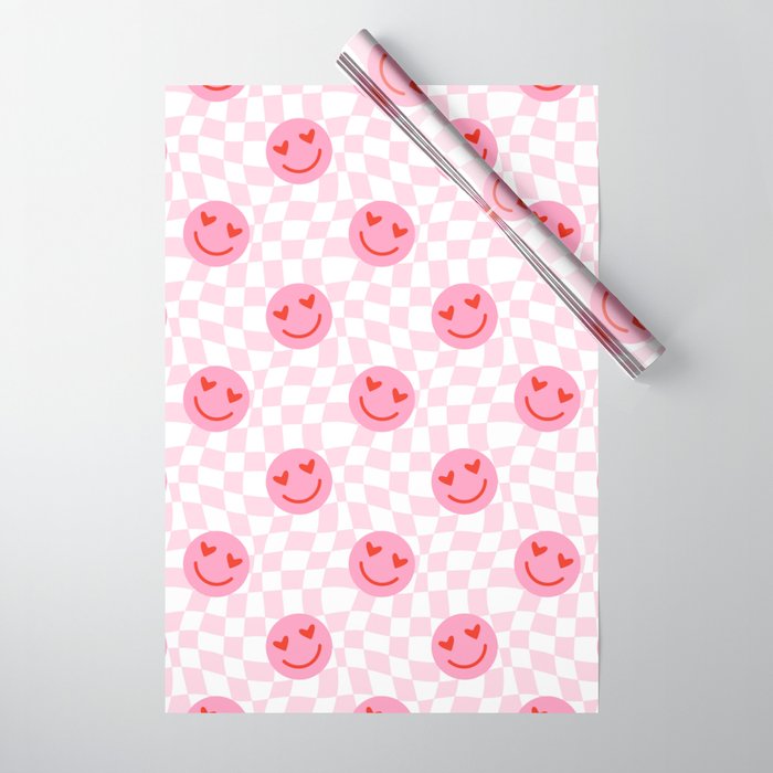 Romantic heart eye face checkered pattern Wrapping Paper Gallery Image 1