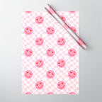 Romantic heart eye face checkered pattern Wrapping Paper Gallery Image 1