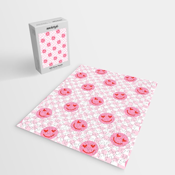 Romantic heart eye face checkered pattern Jigsaw Puzzle Gallery Image 2