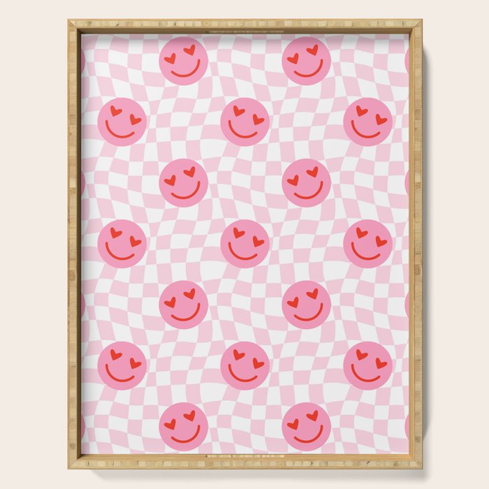 Romantic heart eye face checkered pattern Serving Tray Gallery Image 1