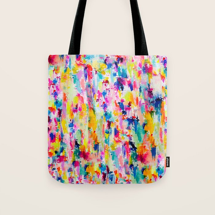 Bright Colorful Abstract Painting in Neons and Pastels Tote Bag Gallery Image 1