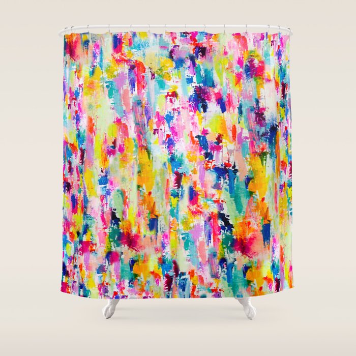 Bright Colorful Abstract Painting in Neons and Pastels Shower Curtain Gallery Image 1