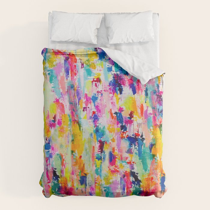 Bright Colorful Abstract Painting in Neons and Pastels Duvet Cover Gallery Image 6
