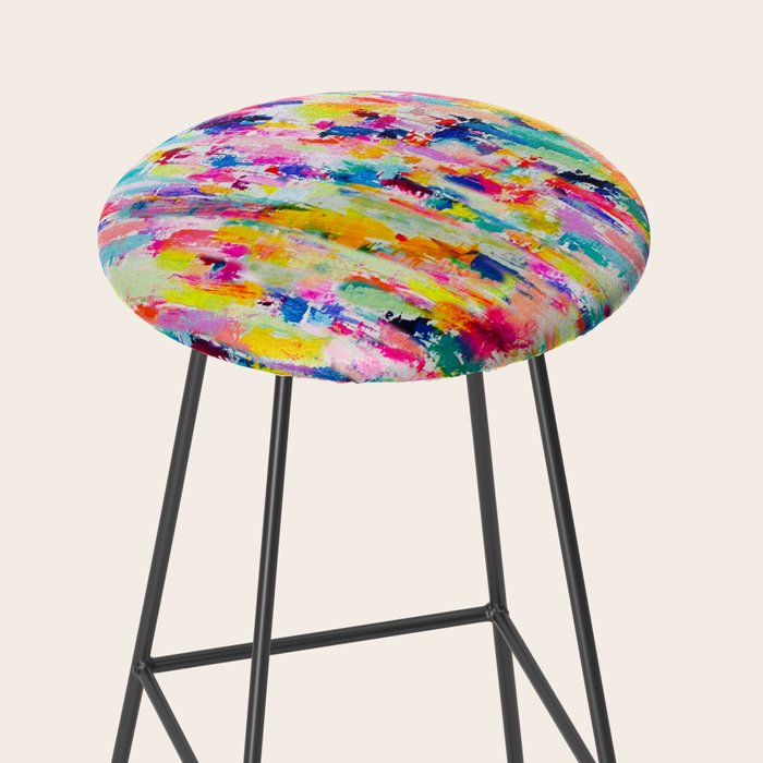 Bright Colorful Abstract Painting in Neons and Pastels Stool Gallery Image 2