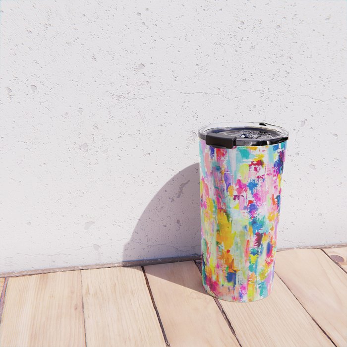 Bright Colorful Abstract Painting in Neons and Pastels Travel Mug Gallery Image 4