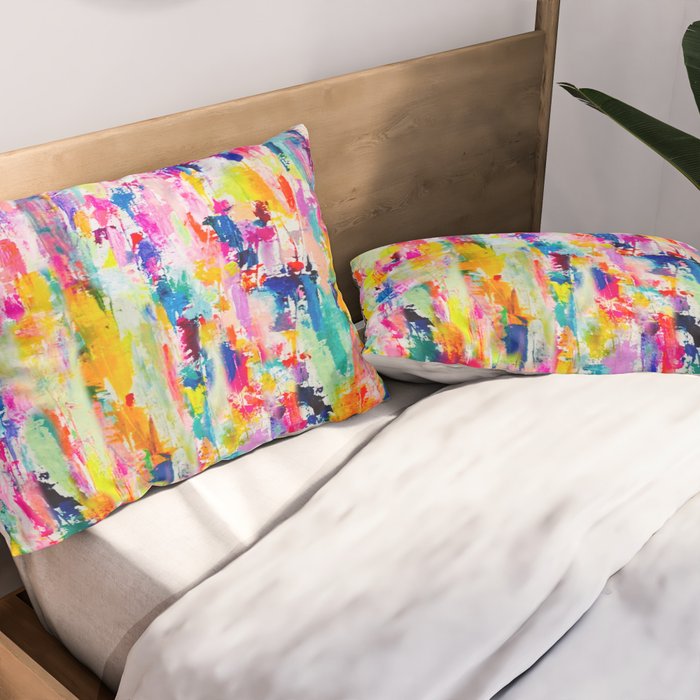 Bright Colorful Abstract Painting in Neons and Pastels Pillow Sham Gallery Image 2