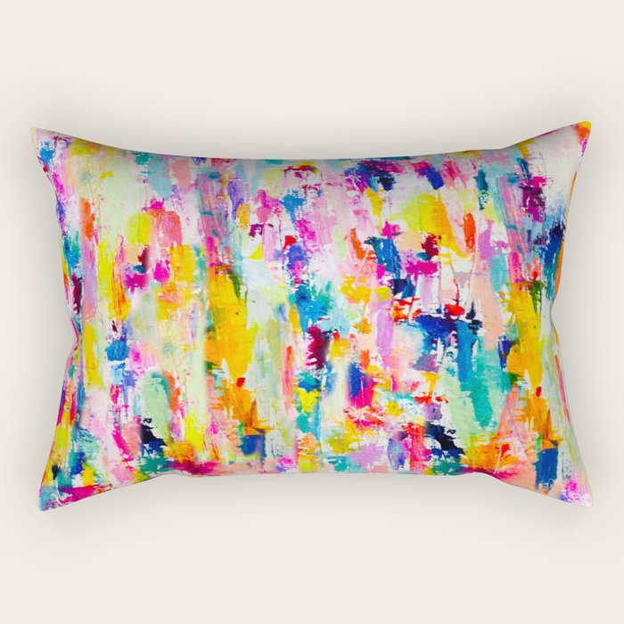 Bright Colorful Abstract Painting in Neons and Pastels Rectangular Pillow Gallery Image 2
