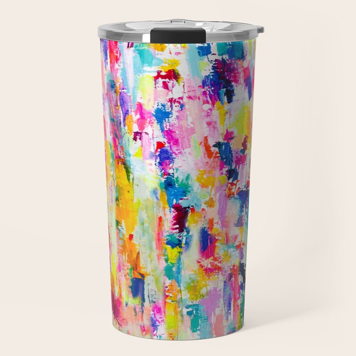 Bright Colorful Abstract Painting in Neons and Pastels Travel Mug Gallery Image 1