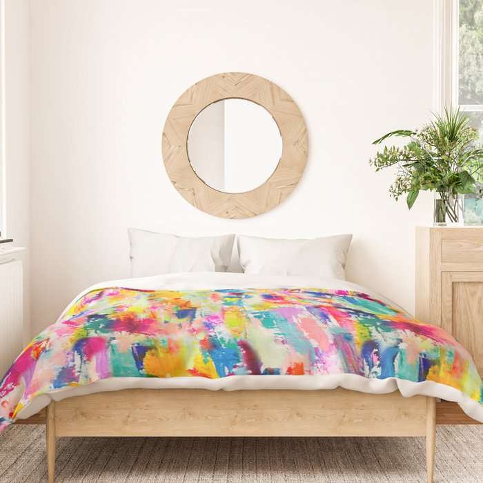 Bright Colorful Abstract Painting in Neons and Pastels Duvet Cover Gallery Image 3