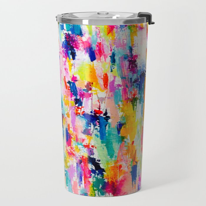 Bright Colorful Abstract Painting in Neons and Pastels Travel Mug Gallery Image 2