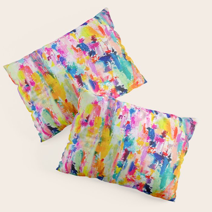 Bright Colorful Abstract Painting in Neons and Pastels Pillow Sham Gallery Image 3