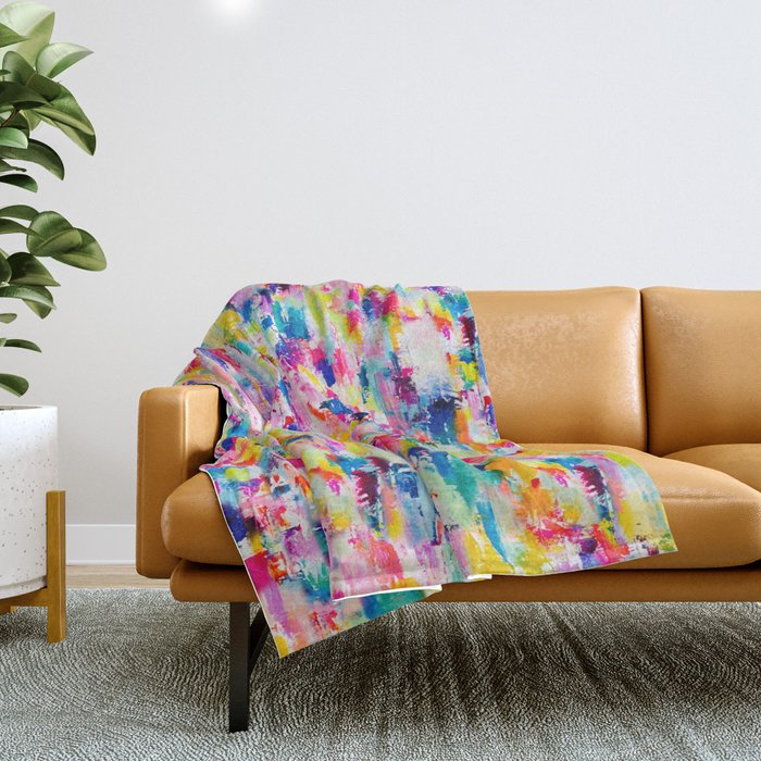 Bright Colorful Abstract Painting in Neons and Pastels Throw Blanket Gallery Image 1