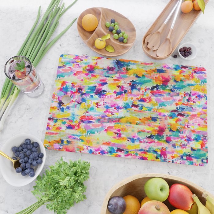 Bright Colorful Abstract Painting in Neons and Pastels Cutting Board Gallery Image 2