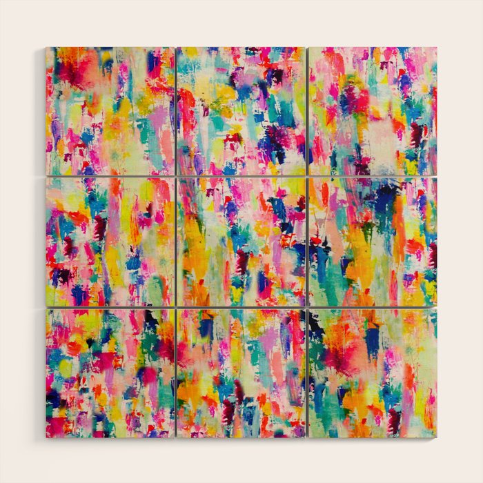 Bright Colorful Abstract Painting in Neons and Pastels Wood Wall Art Gallery Image 1