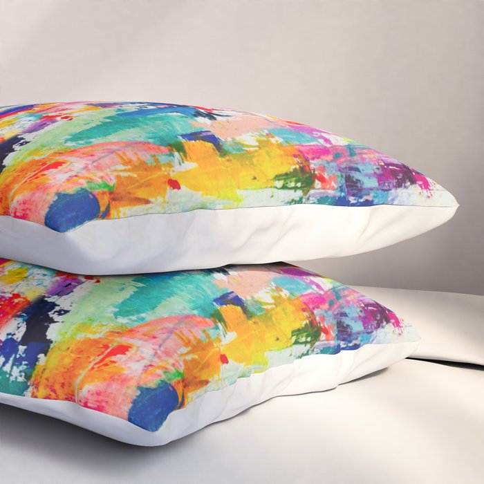 Bright Colorful Abstract Painting in Neons and Pastels Pillow Sham Gallery Image 3
