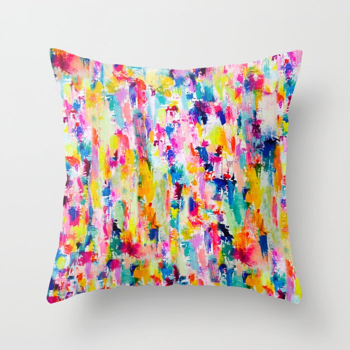 Bright Colorful Abstract Painting in Neons and Pastels Throw Pillow Gallery Image 1