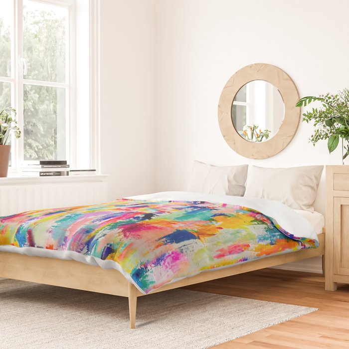 Bright Colorful Abstract Painting in Neons and Pastels Duvet Cover Gallery Image 2
