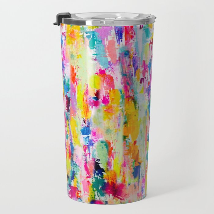 Bright Colorful Abstract Painting in Neons and Pastels Travel Mug Gallery Image 3