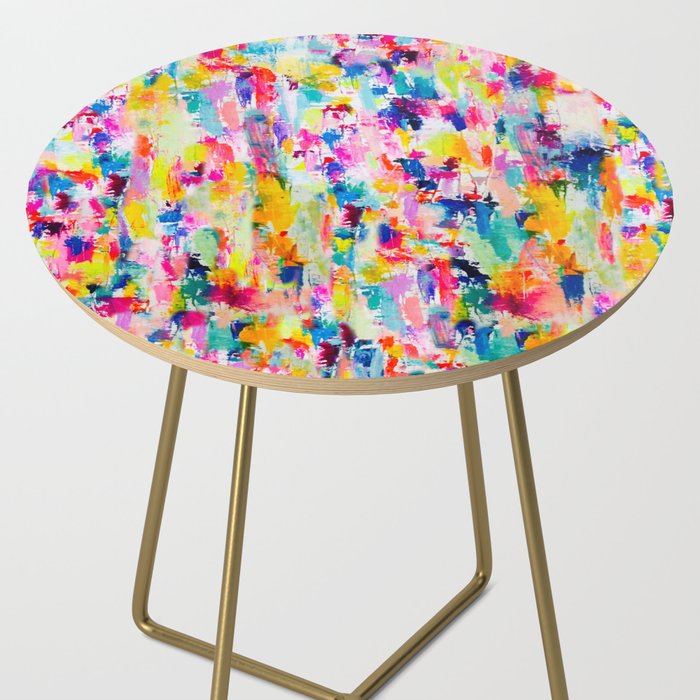 Bright Colorful Abstract Painting in Neons and Pastels Side Table Gallery Image 2