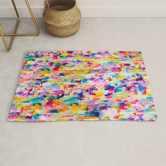 Bright Colorful Abstract Painting in Neons and Pastels Rug Gallery Image 1