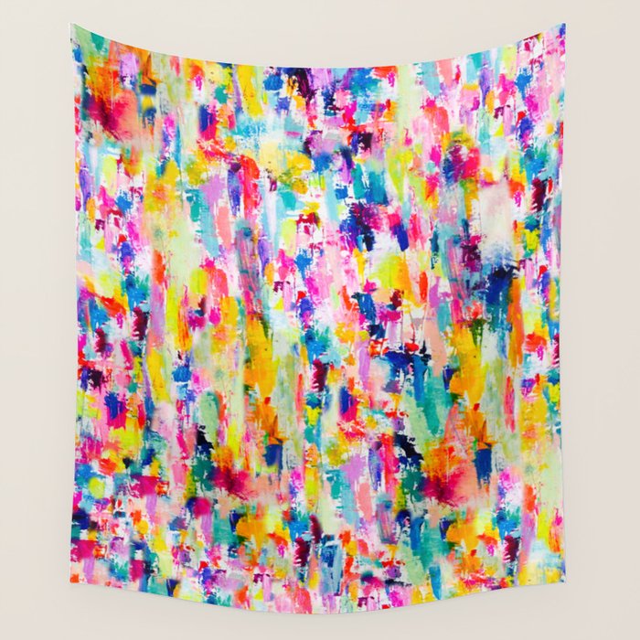 Bright Colorful Abstract Painting in Neons and Pastels Wall Tapestry Gallery Image 1