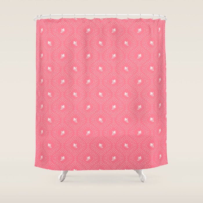 Wild Dotted Florals - Bold Coral Abstract Pattern Shower Curtain Gallery Image 1