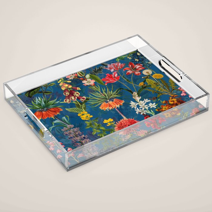 Vintage & Shabby Chic - Blue Midnight Spring Botancial Flower Garden Acrylic Tray Gallery Image 1