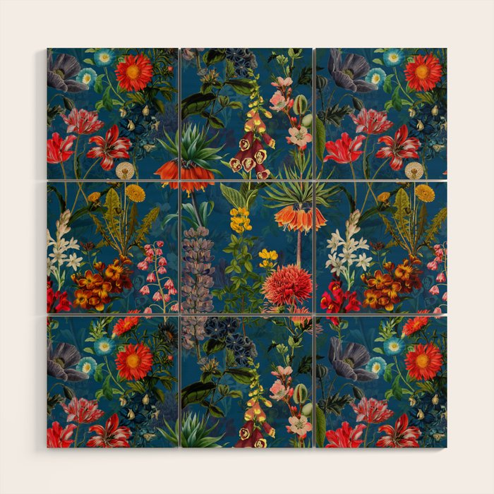 Vintage & Shabby Chic - Blue Midnight Spring Botancial Flower Garden Wood Wall Art Gallery Image 1