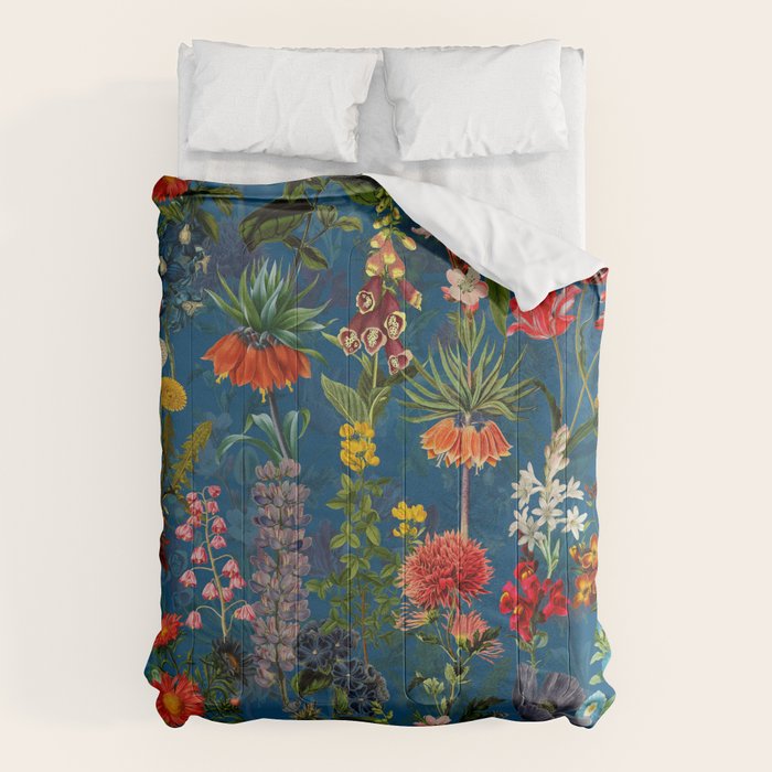 Vintage & Shabby Chic - Blue Midnight Spring Botancial Flower Garden Comforter Gallery Image 1