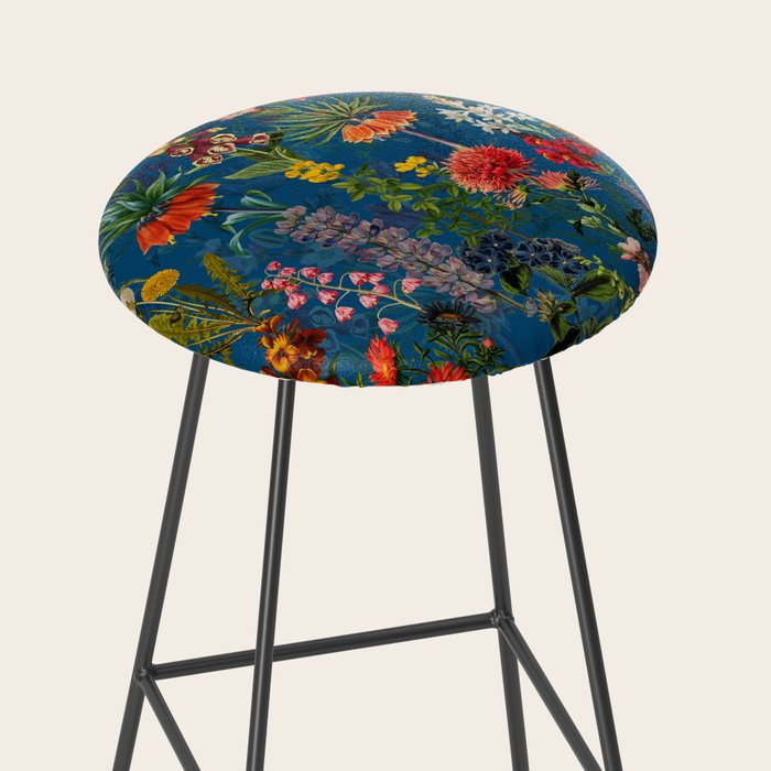 Vintage & Shabby Chic - Blue Midnight Spring Botancial Flower Garden Stool Gallery Image 2