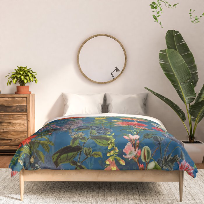 Vintage & Shabby Chic - Blue Midnight Spring Botancial Flower Garden Comforter Gallery Image 3