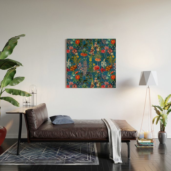Vintage & Shabby Chic - Blue Midnight Spring Botancial Flower Garden Wood Wall Art Gallery Image 2
