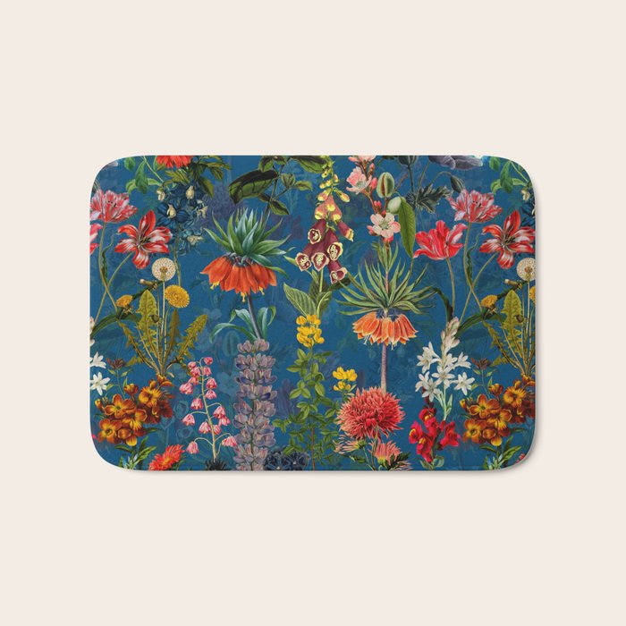 Vintage & Shabby Chic - Blue Midnight Spring Botancial Flower Garden Bath Mat Gallery Image 1