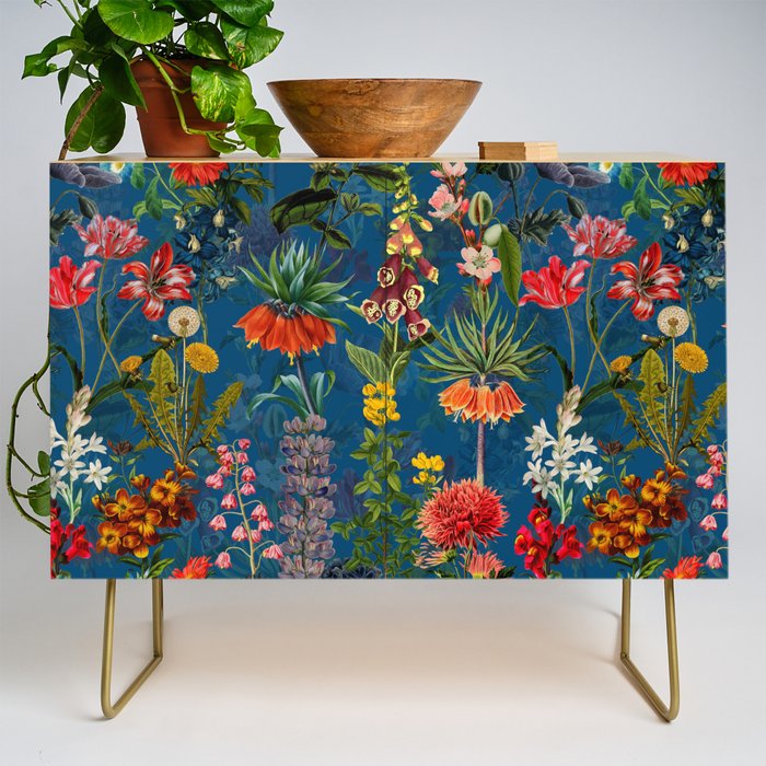 Vintage & Shabby Chic - Blue Midnight Spring Botancial Flower Garden Credenza Gallery Image 1