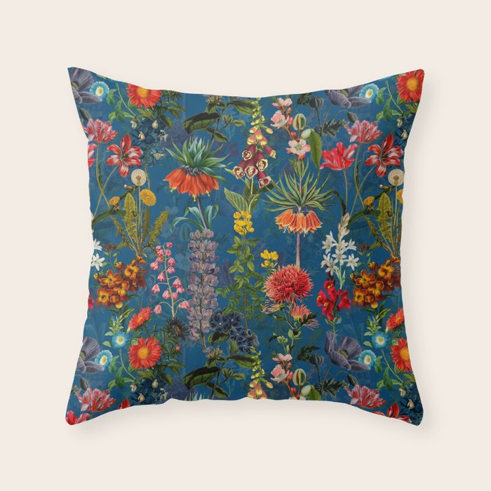 Vintage & Shabby Chic - Blue Midnight Spring Botancial Flower Garden Throw Pillow Gallery Image 6