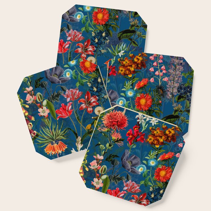 Vintage & Shabby Chic - Blue Midnight Spring Botancial Flower Garden Coaster Gallery Image 1