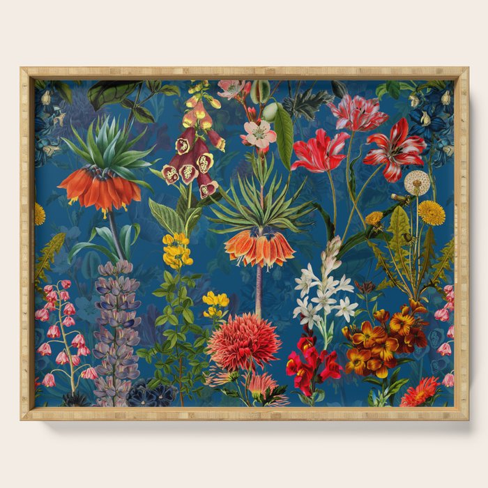 Vintage & Shabby Chic - Blue Midnight Spring Botancial Flower Garden Serving Tray Gallery Image 1