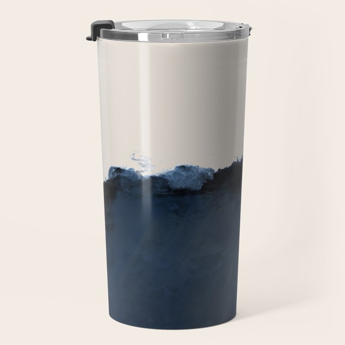 Abstract, blue, beige, indigo Travel Mug Gallery Image 3