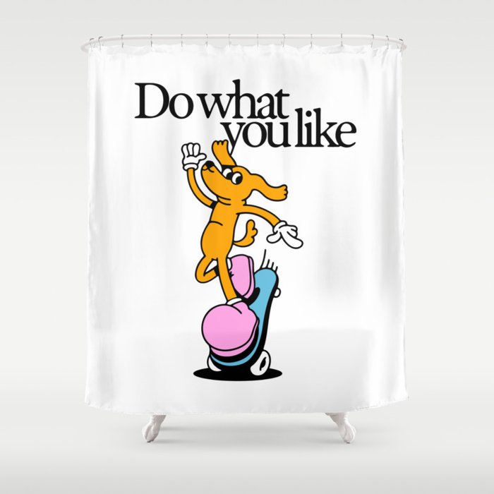 Funny retro skater dog cartoon mascot character  Shower Curtain Gallery Image 1
