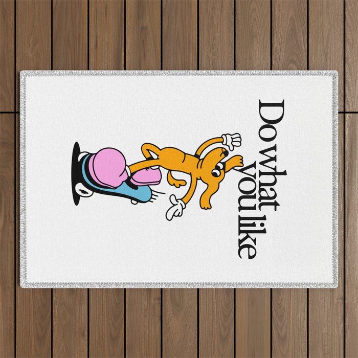 Funny retro skater dog cartoon mascot character  Outdoor Rug Gallery Image 1