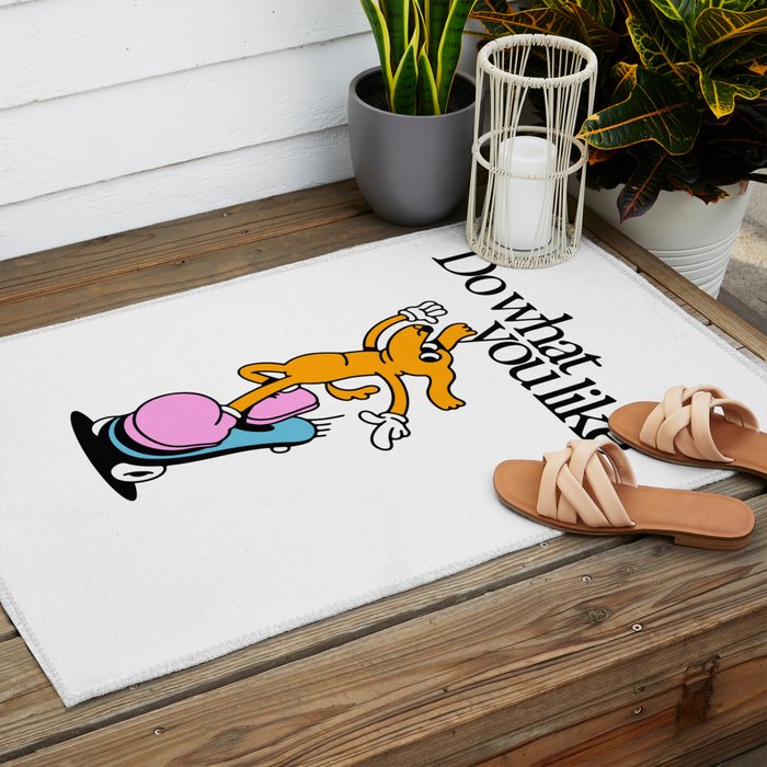 Funny retro skater dog cartoon mascot character  Outdoor Rug Gallery Image 2