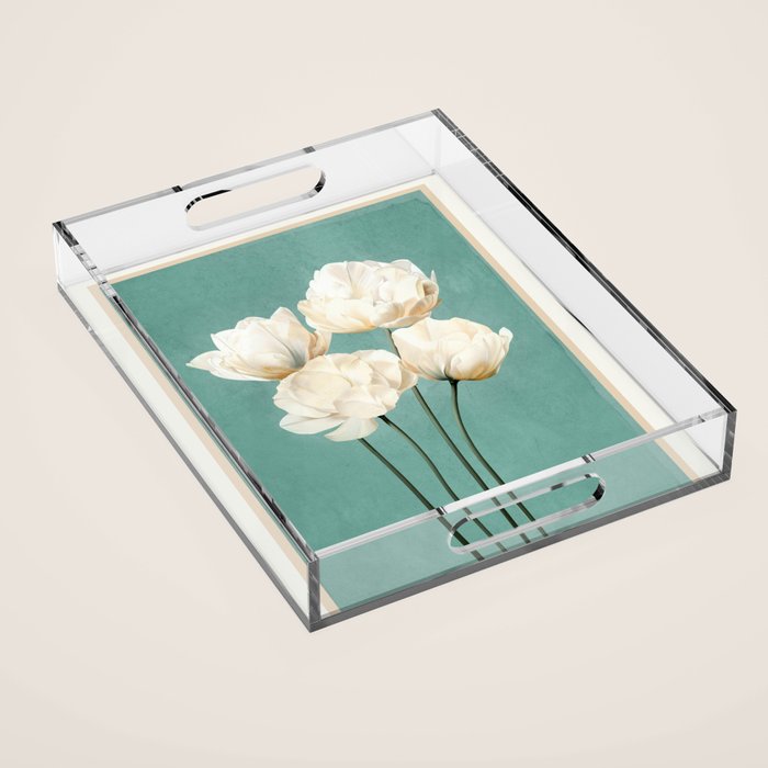 White Flowers 3 Acrylic Tray Gallery Image 1
