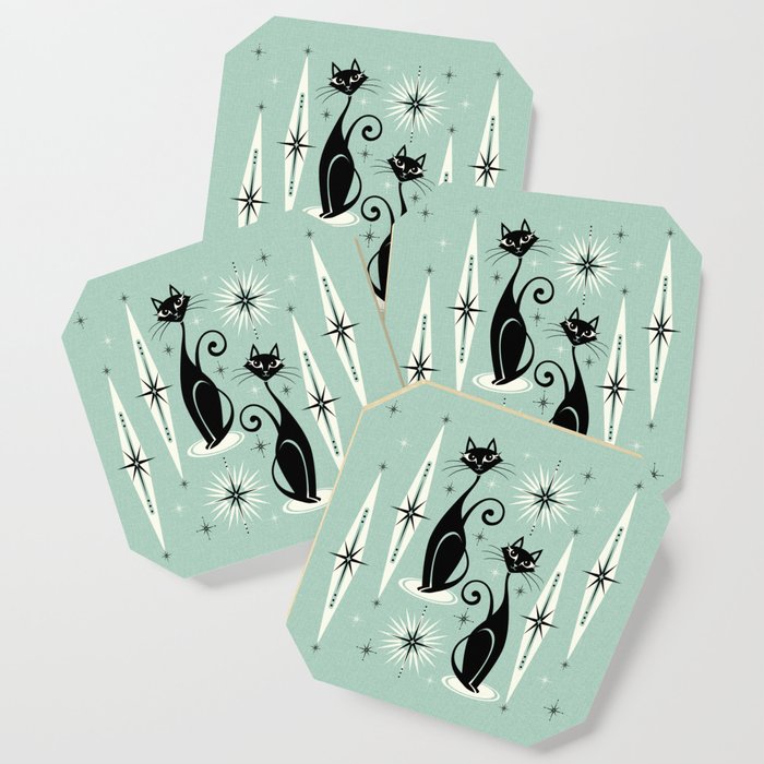 Mid Century Meow Retro Atomic Cats Mint Coaster Gallery Image 1
