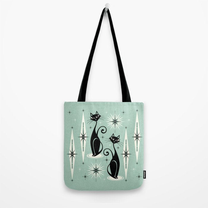 Mid Century Meow Retro Atomic Cats Mint Tote Bag Gallery Image 2